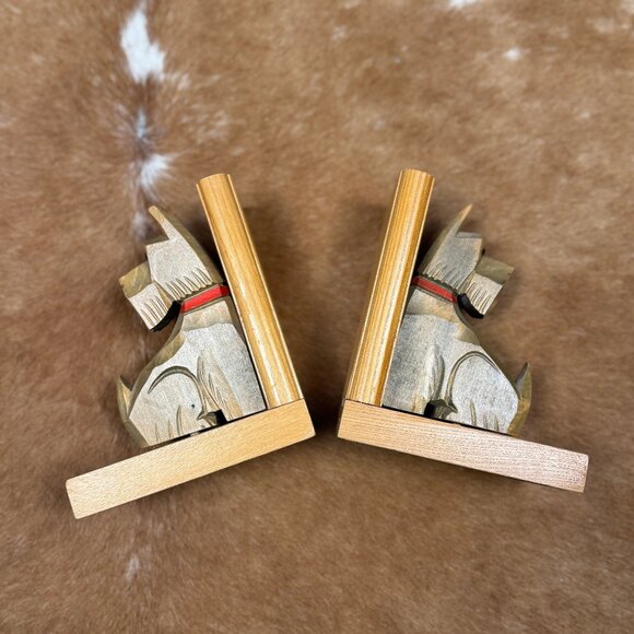 Vintage Hand-Carved Wooden Dog Bookends – Hans Schult Germany - Picture 1 of 5